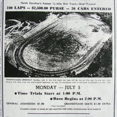 Peace Haven Speedway Opening Ad - 1948