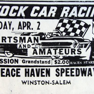 Peace Haven Speedway Ad - 1956
