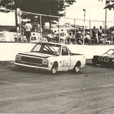 #29 Paul Radford in Dodge truck running in Late Model Sportsman @ FCS 1985