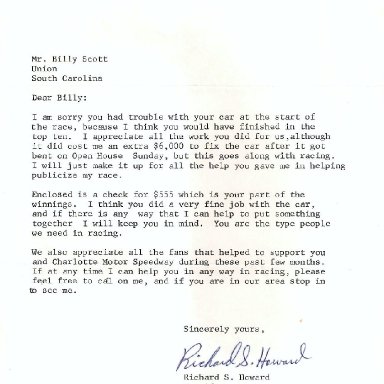 Letter to Billy Scott from Richard Howard  1973