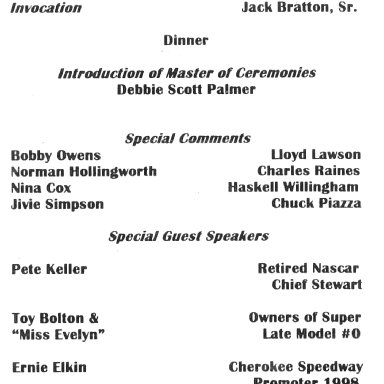 Billy Scott Banquet Agenda