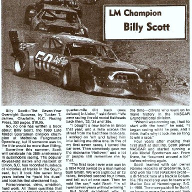 Late Model Champion Billy Scott 1980 (1 of 3 Pages)