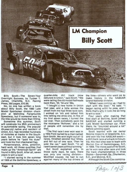 Late Model Champion Billy Scott 1980 (1 Of 3 Pages) - Gallery - Billy ...