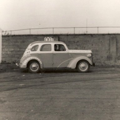 Early pace car at Yarmouth in the pits at the heliport end of the track. Pit gates are to the left.