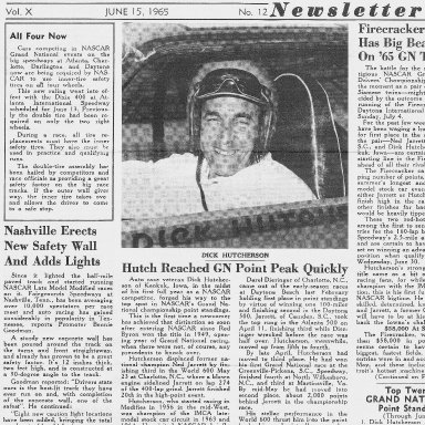 Dick Hutcherson on The Cover of NASCAR Newsletter