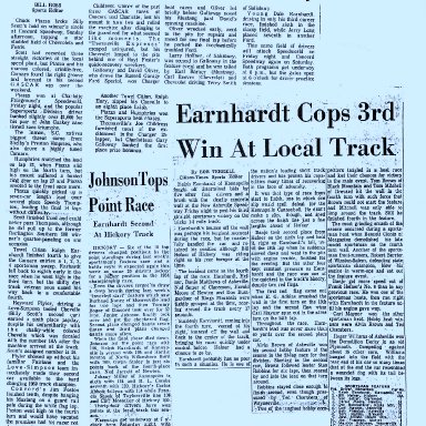 Earnhardt Wins Third At  Asheville, Piazza and Gallaway  Win  1960S'