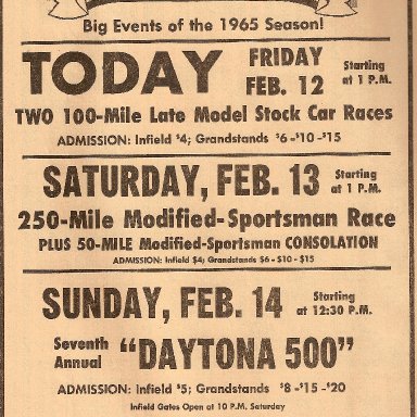 1965 Daytona newspaper ad