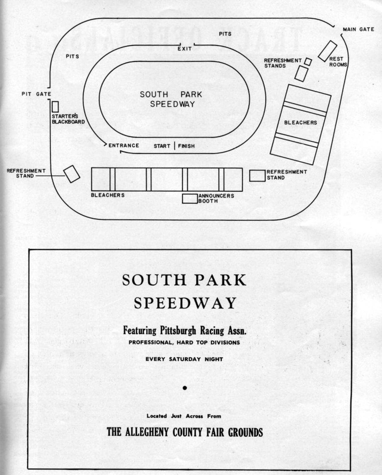 Track Lay-Out Of South Park (PA) Speedway 1957 - Gallery - Paul H Fey ...