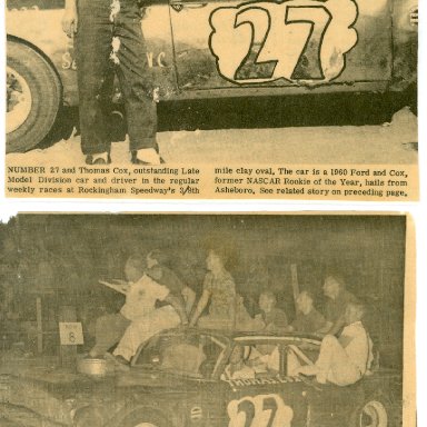 1963 THOMAS COX ROCKINGHAM SPEEDWAY DIRT TRACK