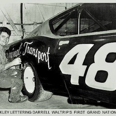 Ken Binkley lettering Darrell Waltrip's first Grand National car..A Ford Mecury Cyclone from David Pearson...1972