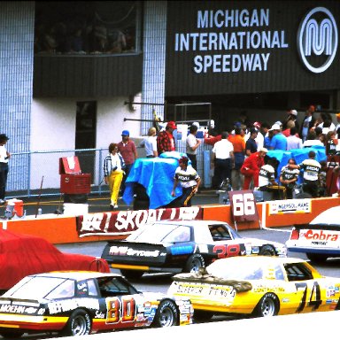 #89 Jim Sauter #38 Mike Laws #74 Bobby Wawak #80 Gary Fedewa 1986 Miller American 400 @ Michigan