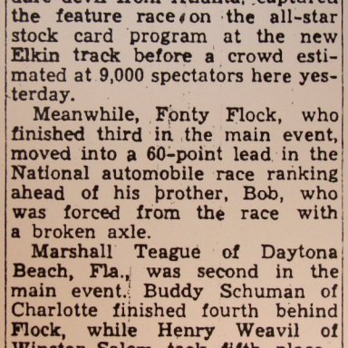Elkin-Jonesville Speedway -  August 31, 1947 Results