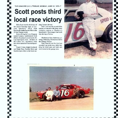 Billy Scott And Dale Earnhardt Take Concord Wins 1972 001