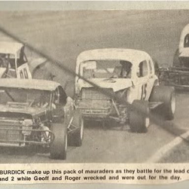 Dutch in his camaro in the lead, out in front of Geoff Bodine #99, Graeme Bolia #15, and Roger Burdick #54