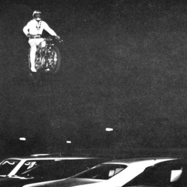 Evel Knievel jumps cars on the front chute ('71) Lancaster