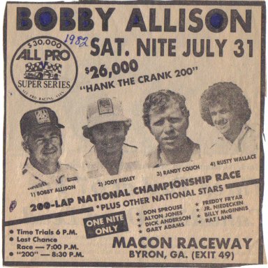 Middle Ga Raceway adverstisement 1982