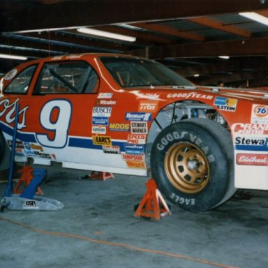 Bill Elliott's car in garage - 1988