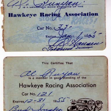 Membership cards--Hawkeye Racing Association