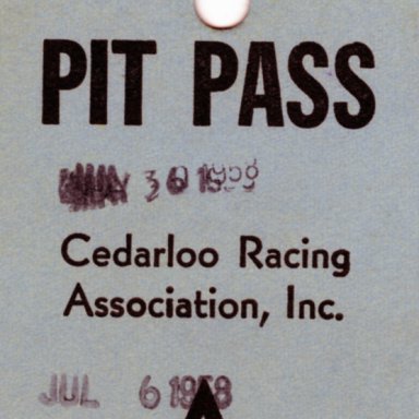 Pit Pass Tunis Speedway, July 6, 1958