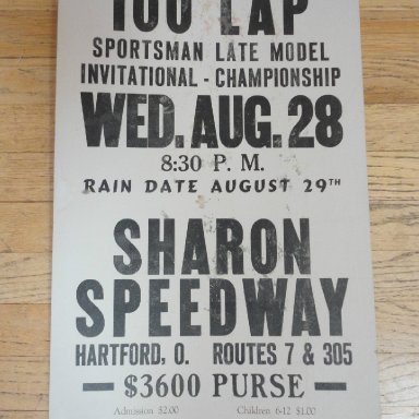 stock car poster sharon Speedway, Hartford O.