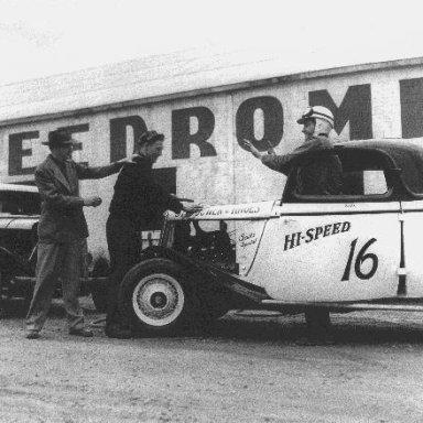 Marv Eppink at the Speedrome in A.J. Steahower's car