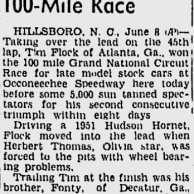 1952 Occoneechee Tim Flock