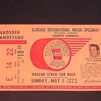 1974 Winston 500 ticket