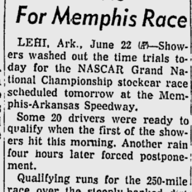 1957 LeHi Memphis Arkansas Qualifying Rainout