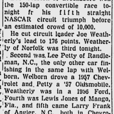 1957 Bob Welborn convertible win at Bowman Gray