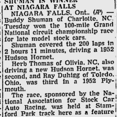 1952 Niagara Falls Ontario Buddy Shuman