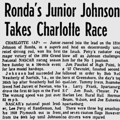 1959 Charlotte Junior Johnson Ned Jarrett