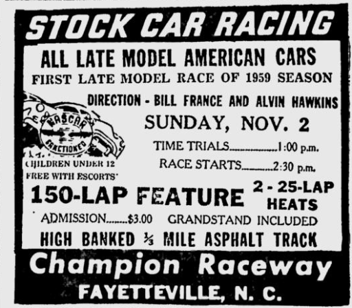 Champion Raceway Ad - November 2, 1958 - Gallery - Dave Fulton ...