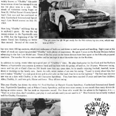 Carolina Dirt Track Circuit magazine 1969 Chubby Thompkins