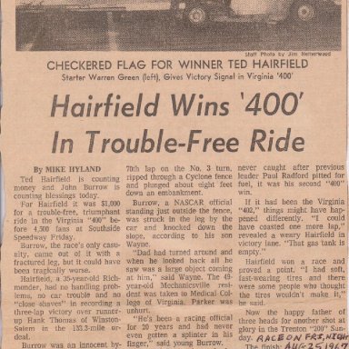 HAIRFIELD WINS '400' - AUGUST 26, 1967