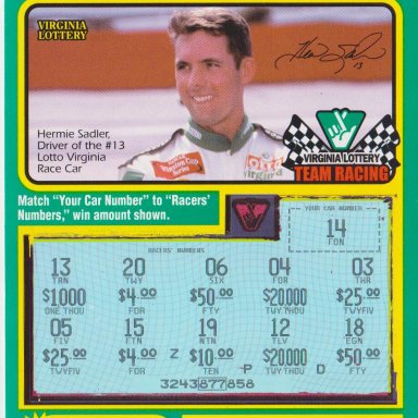 2001 VA. LOTTERY  POLE POSITION  SCRATCH  GAME 01A