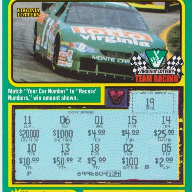 2001 VA. LOTTERY  POLE POSITION  SCRATCH  GAME 03A