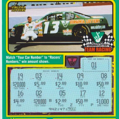 2001 VA. LOTTERY  POLE POSITION  SCRATCH  GAME 04A