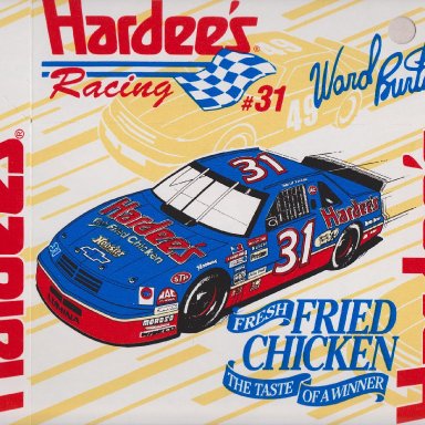 #31 WARD BURTON  1994 HARDEE'S FRESH FRIED CHICKEN 8-PIECE BOX ADVERTISEMENT