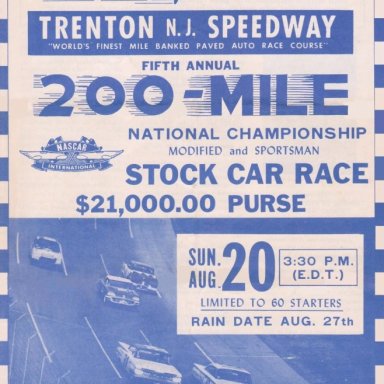 TS01  TRENTON  N..J. SPEEDWAY, FIFTH ANNUAL,TRENTON 200 STOCK CAR RACE,SUNDAY,AUGUST 20,1967 FRONT COVER OF 4 PAGE FOLD UP BROCHURE
