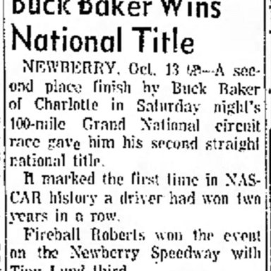 Fireball Roberts wins in Newberry SC