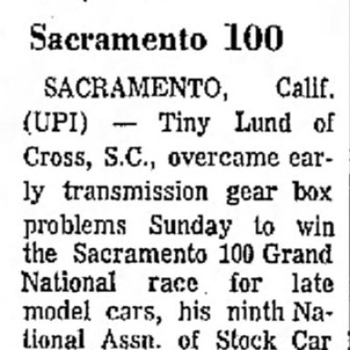 1970 Sacramento 100 - Tiny Lund