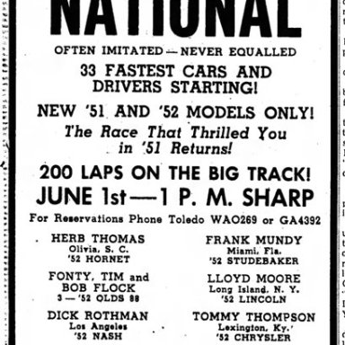 June 1, 1952 Fort Miami Speedway