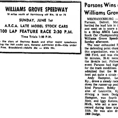 June 1, 1969 Williams Grove Speedway