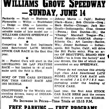 June 14, 1953 WIlliams Grove Speedway