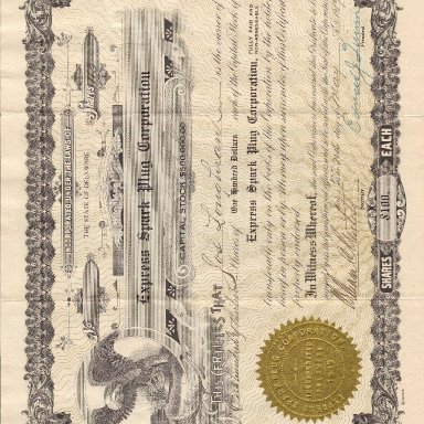 Express Spark Plug Stock Certificate