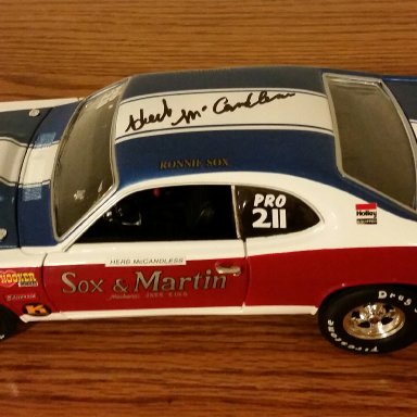 Sox and Martin 70 Duster signed by Herb McCandless and Buddy Martin