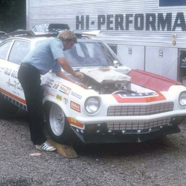 Dave Strickler at dragway 42  1973 matching car in background photo by Todd Wingerter