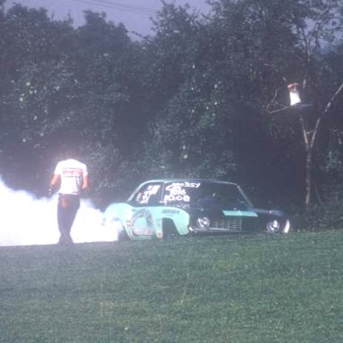 Butter & Fleck Zabierowsky burnout at Quaker City 1972  photo by Todd Wingerter