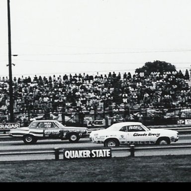1974 NHRA Springnts Claude Urevig over Carroll Fink SS-EA Class run