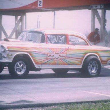 1955 Chevy Gasser coming off at Dragway 42 1971 photo by Todd Wingerter